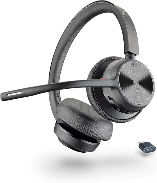 Poly Voyager 4320 UC Wireless Headset (Plantronics) - Stereo Headphones w/Noise-Canceling Boom Mic - Connect PC/Mac/Mobile via Bluetooth - Works w/Teams (Certified), Zoom, & More - Amazon Exclusive