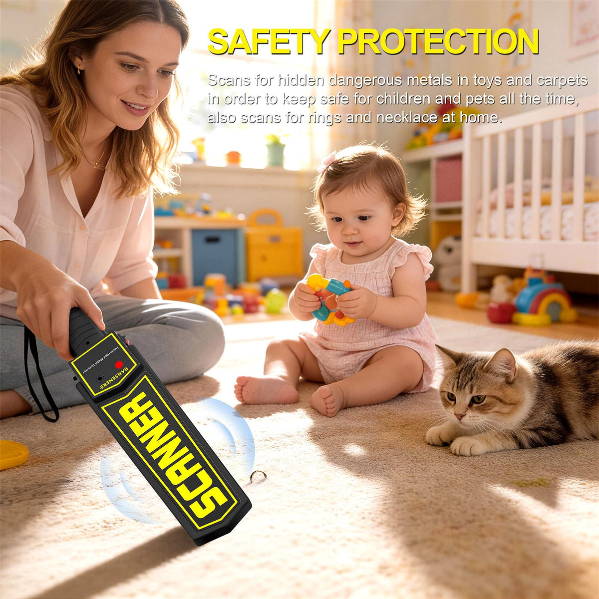 RANSENERS Handheld Metal Detector Wand,Security Wand,Portable Adjustable Sound & Vibration Alerts, Detect All Metal Products (Include Battery)
