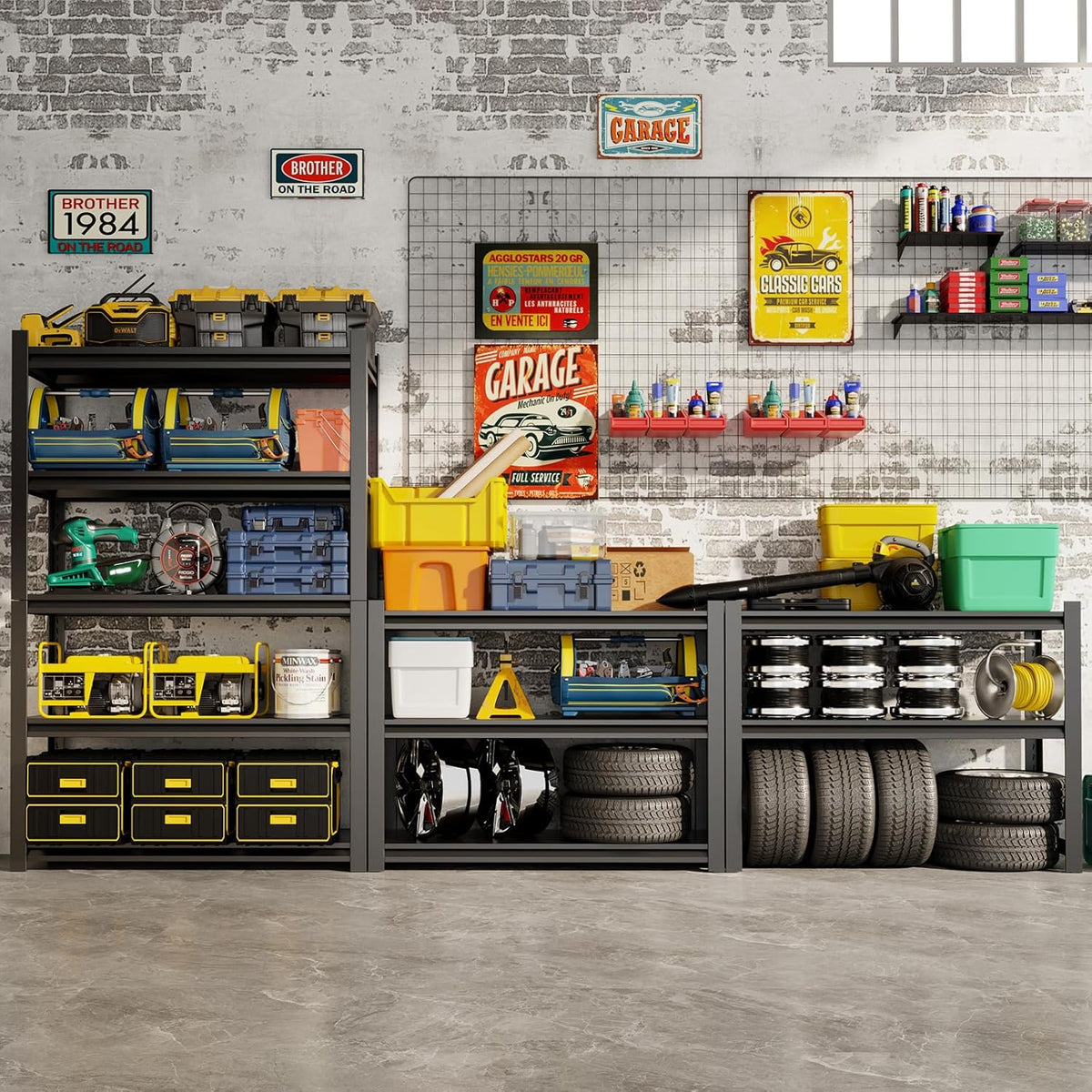 72''H Garage Shelving Heavy Duty, 3000LBS Storage Shelves, 5-Tier Adjustable Metal Shelve Storage Shelf Rack, Industrial Shelving Unit for Garage, Warehouse, Basement (47" W x 23.6" D x 72" H)