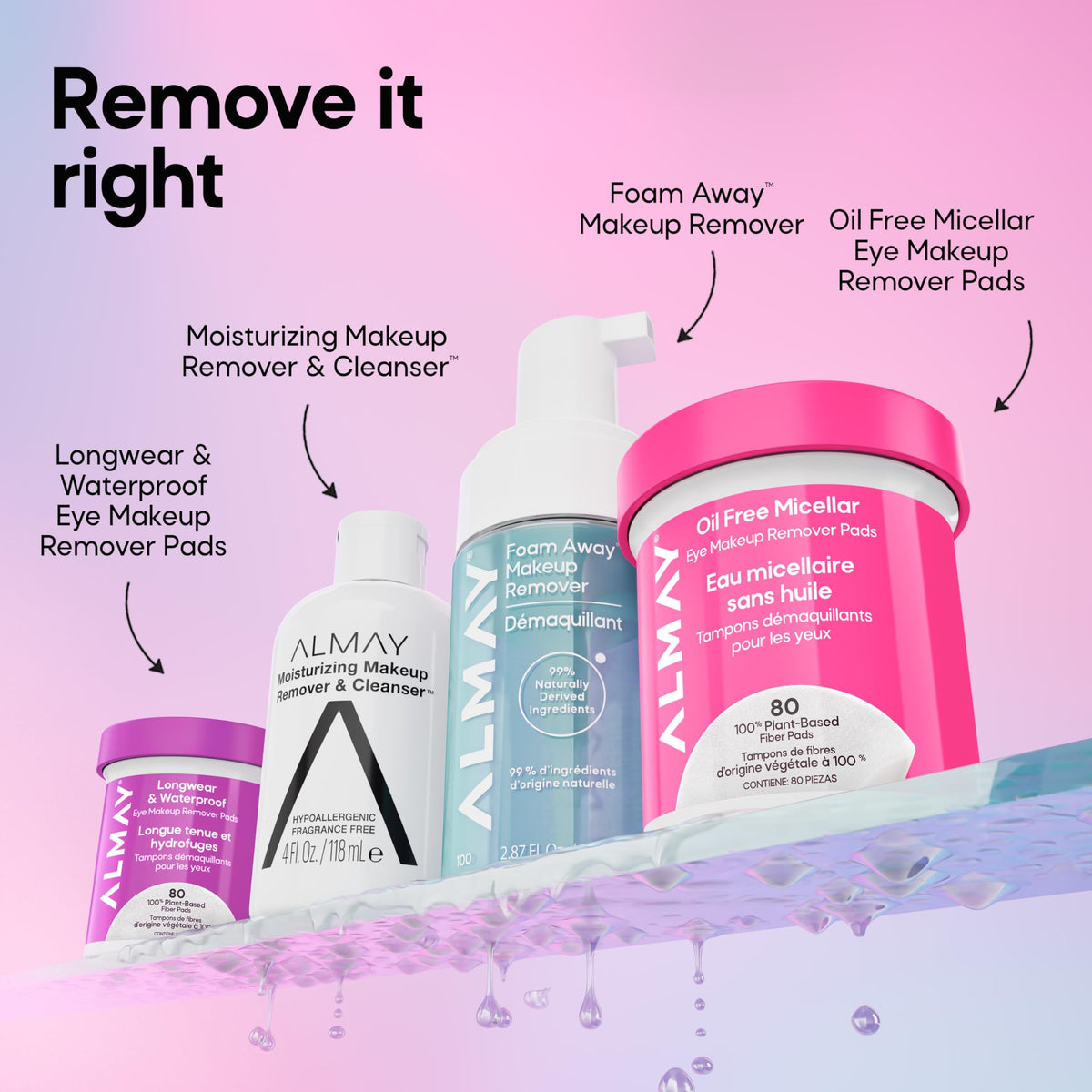 Almay Oil-Free Micellar Eye Makeup Remover Pads, 2 Pack