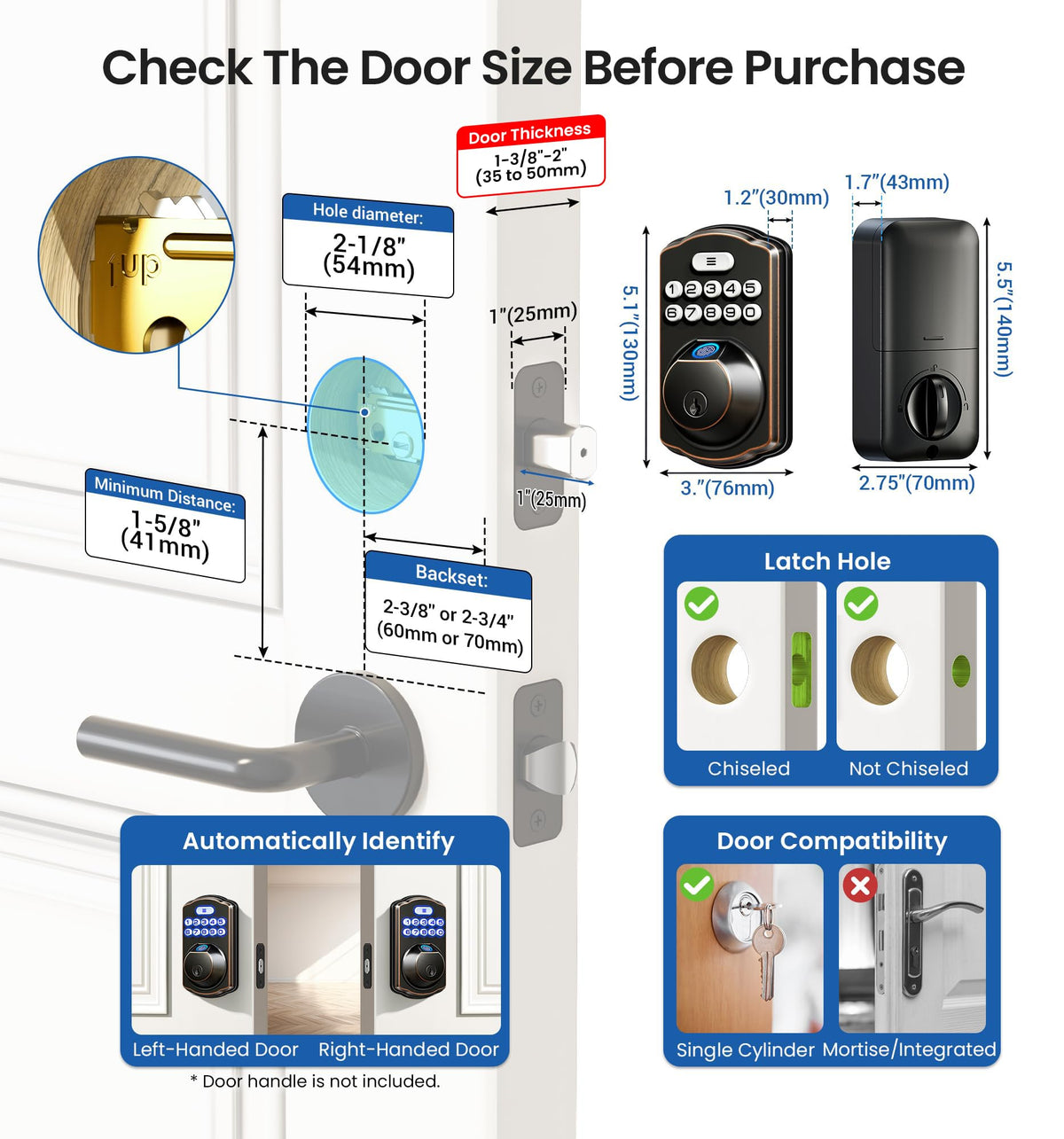 Veise KS02A Fingerprint Door Lock, Keypad Deadbolt, Oil Rubbed Bronze