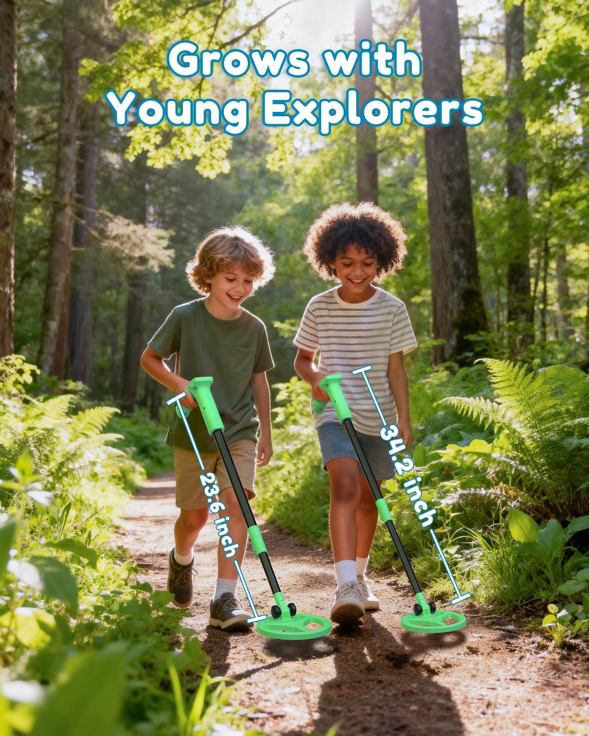 Metal Detector for Kids - Rechargeable Kids Metal Detector with LCD Display, Adjustable 23.6"-34.2" Metal Detector, 6.5" Waterproof Search Coil for Beach & Outdoor Exploration