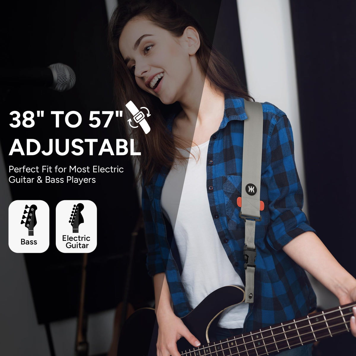 Amumu SNAPLOCK Pro Guitar Strap - Quick-Release Buckle, Screw Fasten Ends, Quick-Fetch Pick Holder, Adjustable 38"-57", Fits Bass, Electric Guitars, Gunsmoke Gray