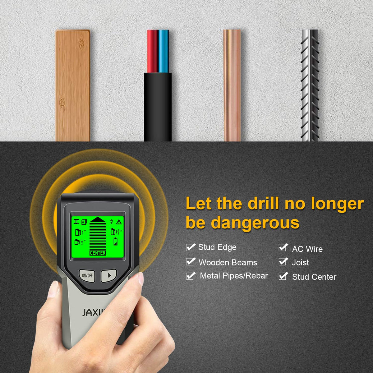 Stud Finder Wall Scanner - 5 in 1 Stud Finder Tool w/Smart Chip and HD LCD Display, Stud Detector Beam Finders for the Center and Edge of Wood AC Wire Metal Studs Joist Pipe (‎‎grayish)