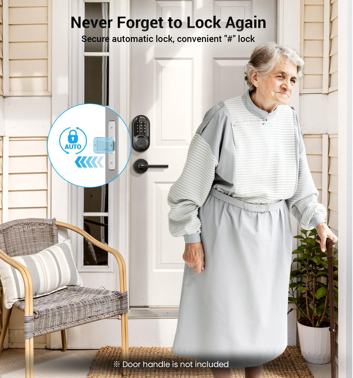 Veise RZ06 Smart Lock for Front Door with App Control, Matte Black