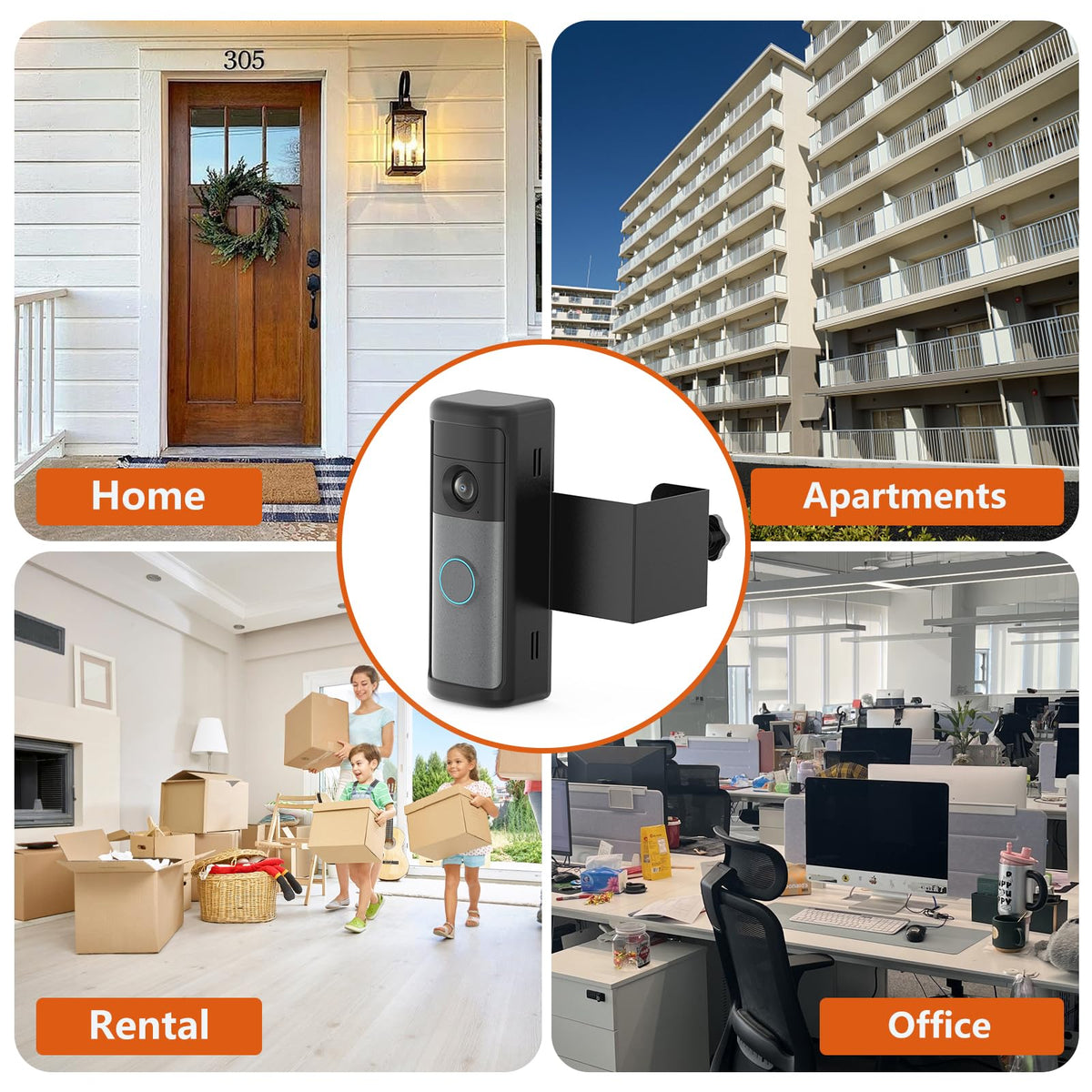 No-Drill Ring/Blink Doorbell Mount with Rain Cover, Anti-Theft Door Bracket Compatible with Battery Doorbell/Plus/Pro(2026 Newest Model), Quick Install Doorbell Camera Holder for Rental Apartment