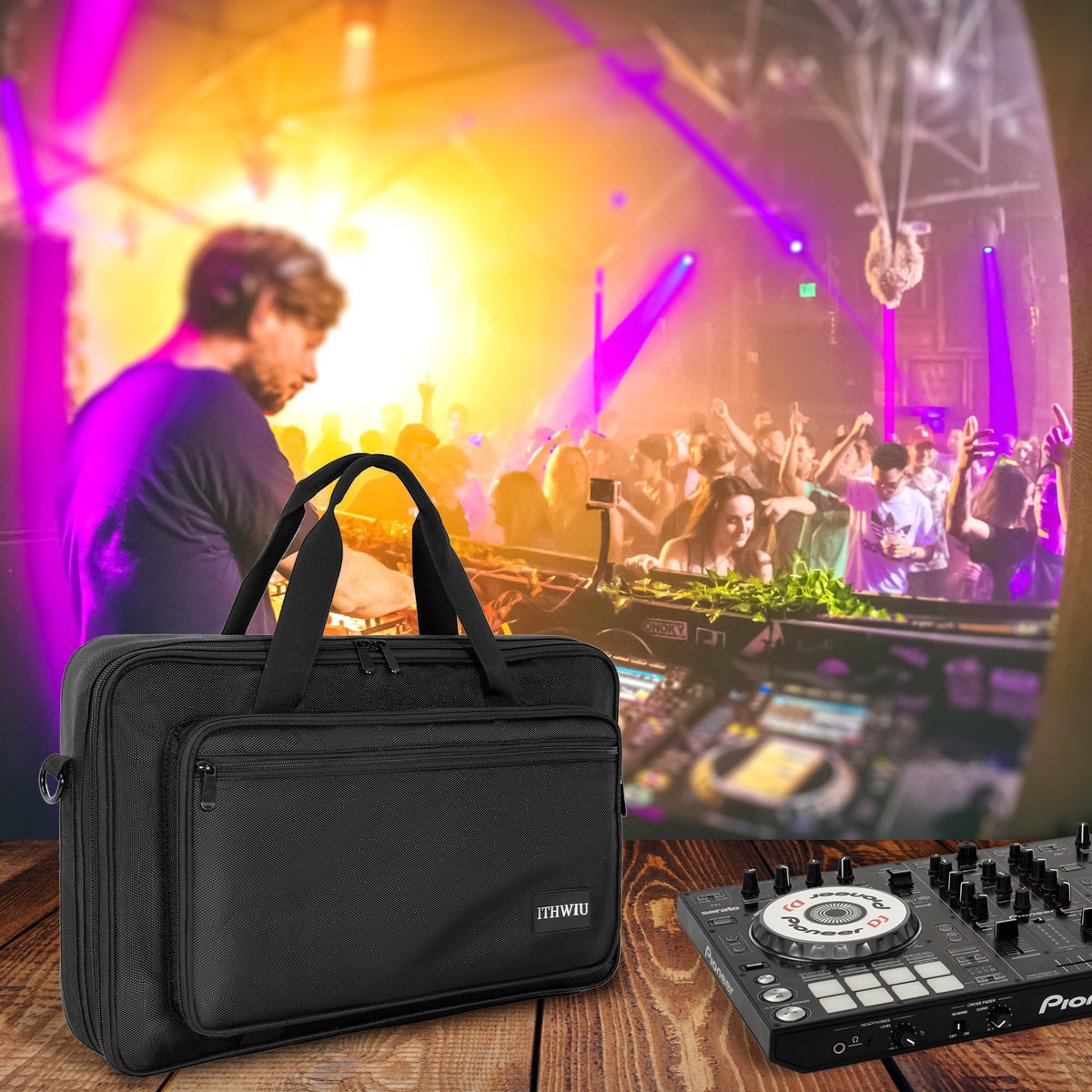 ITHWIU DJ Carrying Case Fits DDJ 200, ddj-wego3, AKAI MK3, Native Maschine Mikro Mk3, Hercules DJ Control Inpulse 200, Numark Party mix, Multi-FX pedals, line 6 helix floor, 16 x 10 x 2.5 Inch, Black