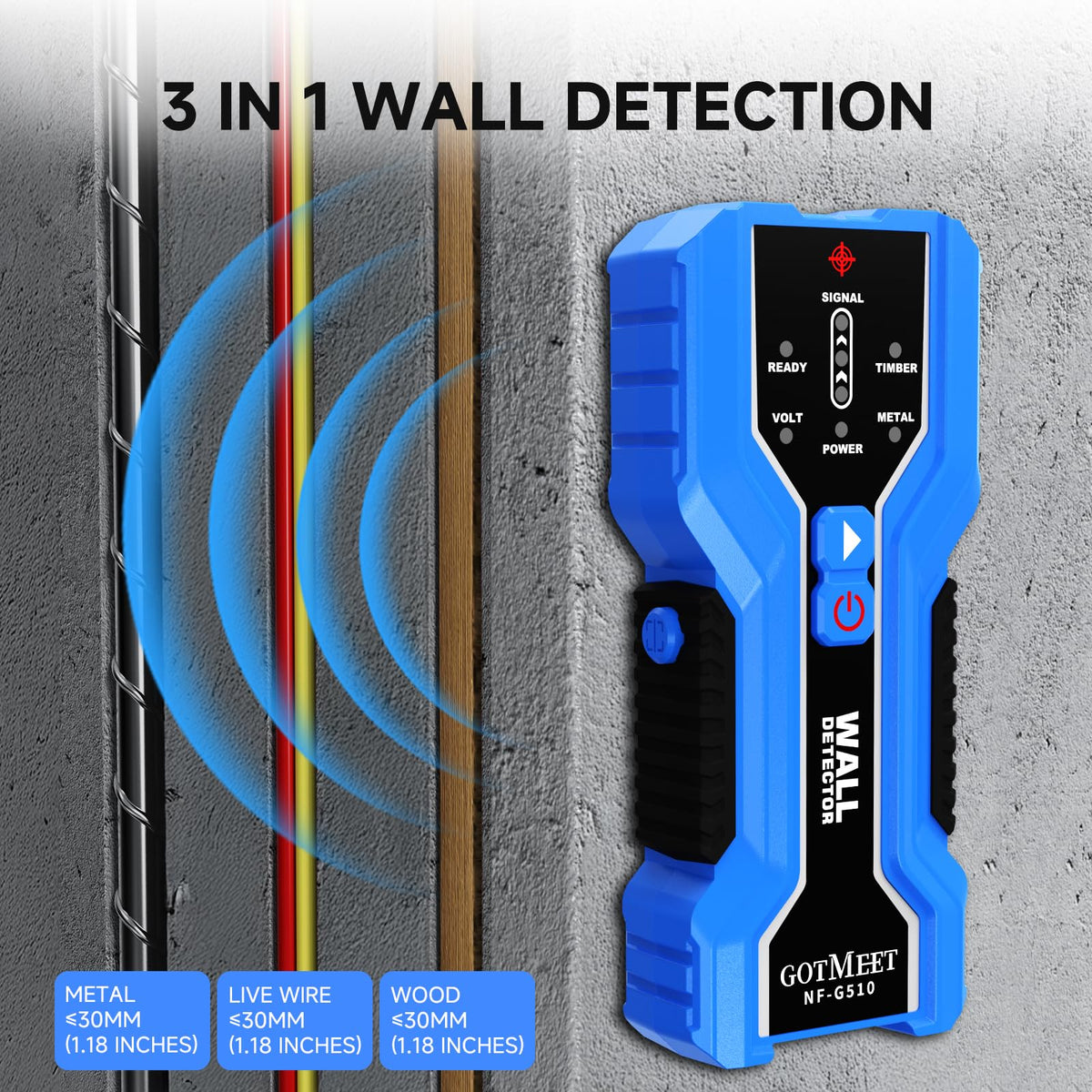 GOTMEET Stud Finder – Electronic 3-in-1 Stud Detector with Smart Sensor