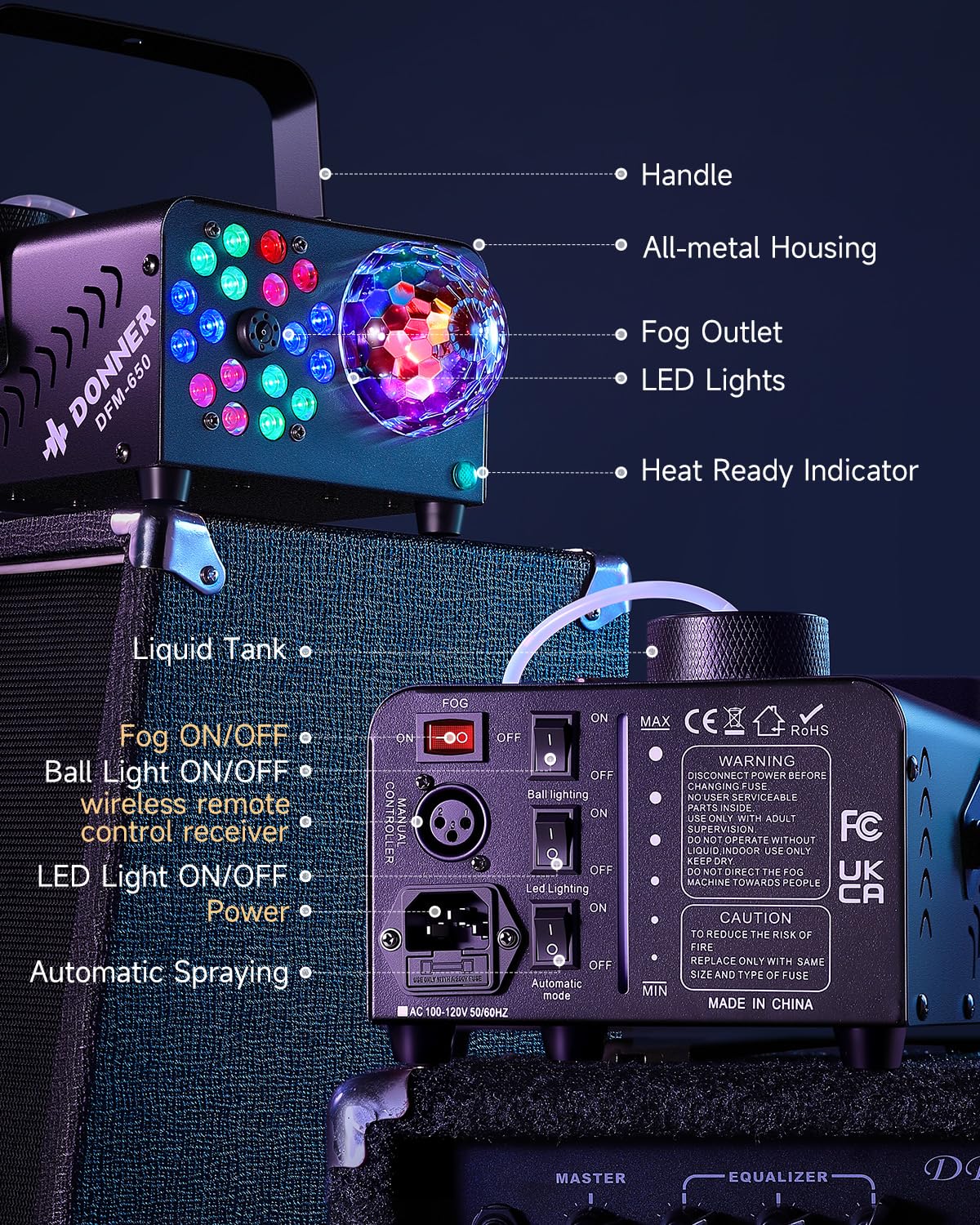 Fog Machine, Smoke Machine with Disco Ball Lights, 18 LED Beads & 13 Colors