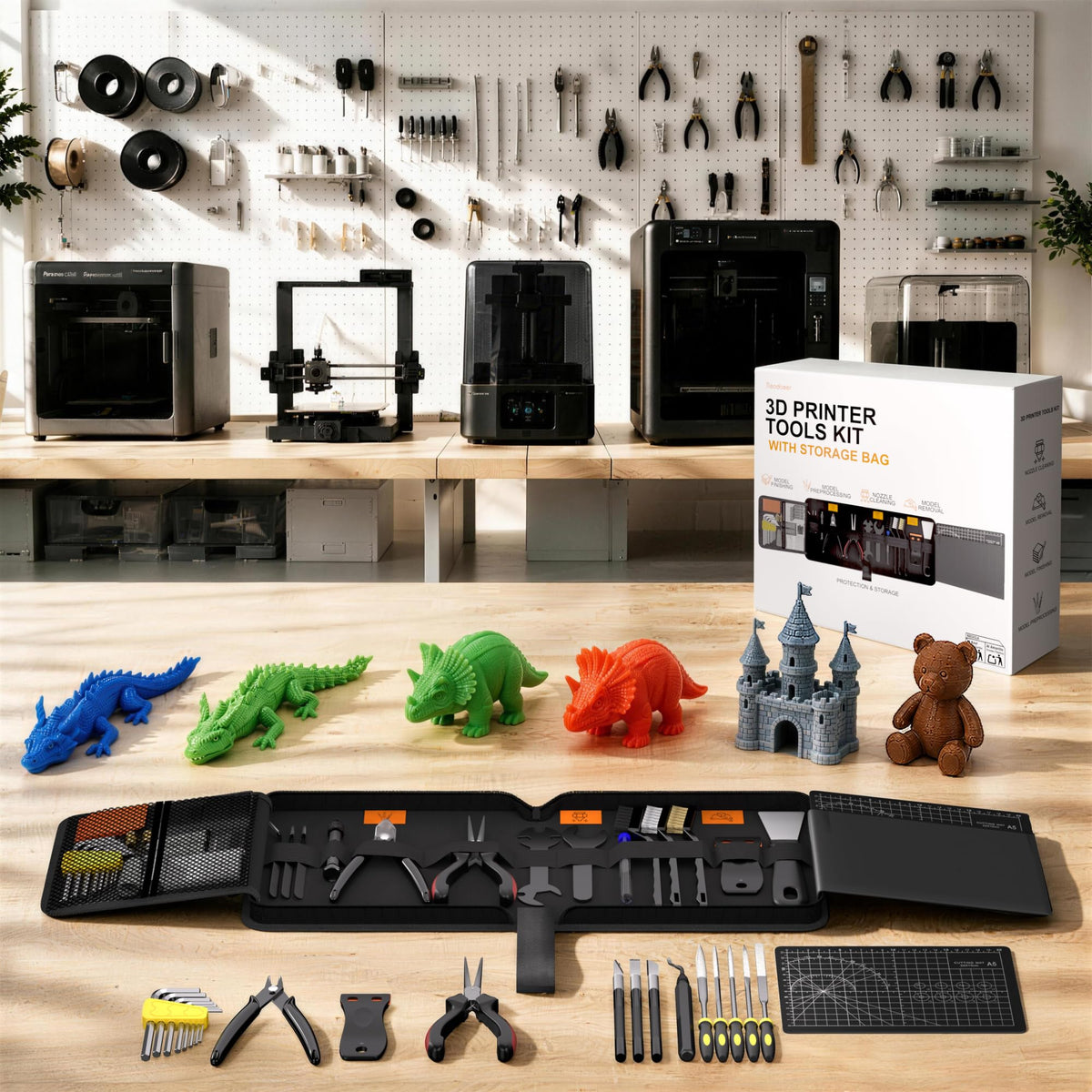 READAEER 3D Printer Tools Kit with Storage Case, 91pcs 3D Printer Accessories Including Deburring Tool, Nozzle Cleaning Tool, Metal Files, Removing Scrapers, Hand Drill for Bambu Lab, Ender 3 etc.