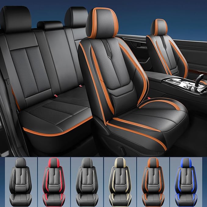 Fit Insight Car Seat Covers for Honda Insight 2010-2021 2022-Upgraded Premium Waterproof & Breathable Leather,Airbag Compatible,All-Weather Seat Cushion Protector,Full Set,Black-Brown