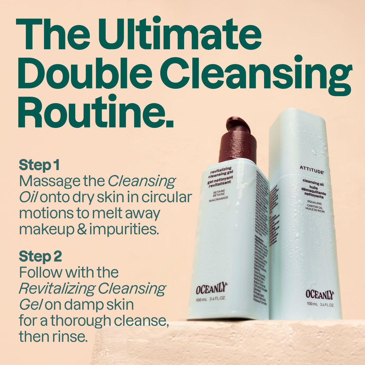 ATTITUDE Cleansing Oil, Makeup Removing Face Cleanser with Squalane & Castor Oil for Soft, Hydrated Skin, EWG Verified, Vegan, Unscented, 3.4 Fl Oz