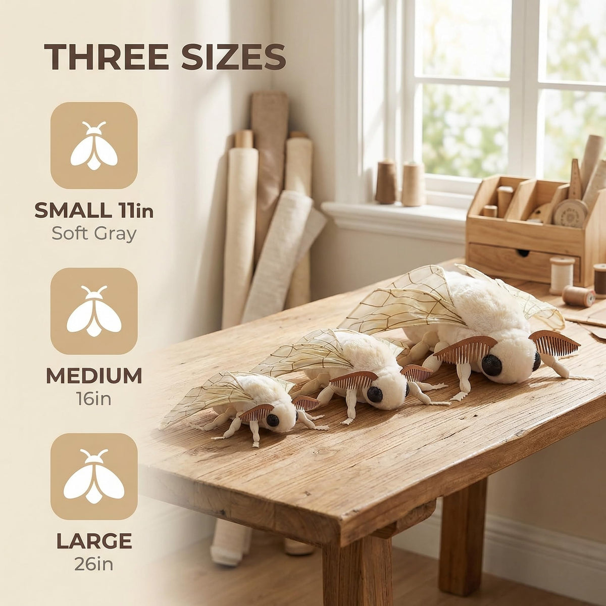 ZHONGXIN MADE Silk Moth Plush Toy - Lifelike Silk Moth Stuffed Animals 11in, Realistic Soft Big Wings Moth Toys, Simulation Butterfly Plushie Model Toy, Unique Plush Collection for Kids