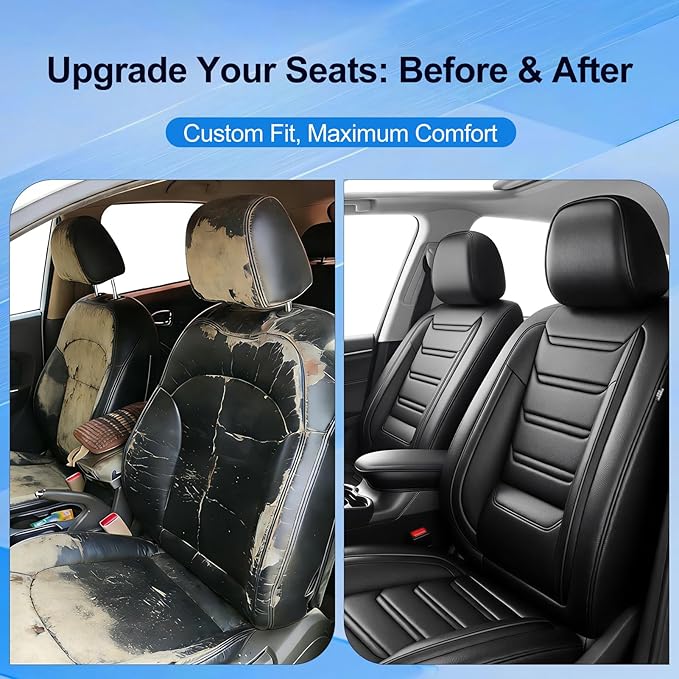 Fit Insight Car Seat Covers (Front Pair) for Select Honda Insight 2010-2022, Premium Full Coverage Leather, Airbag Compatible& Scratch-Resistant, Waterproof & All Weather Seat Protector, Black