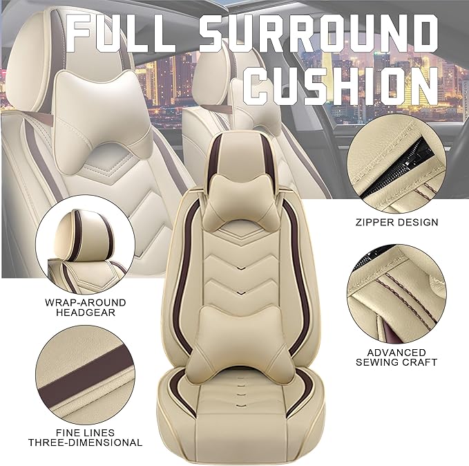 CTDS Car Seat Covers for Honda Accord 2000-2026, Stylish Sport Seat Cover, Premium Nappa Leather Car Seat Cover. Automobile Seat Covers Sets.(Luxury 5 Seats/Beige)