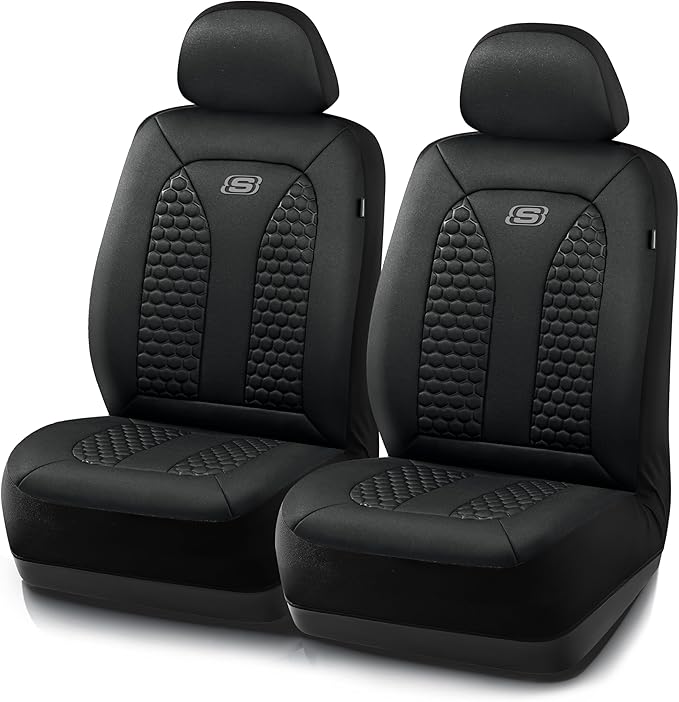 Skechers Memory Foam™ Car Seat Covers, Hexcomb Breathable Thick Seat Covers Black Two Front Seat Covers, Airbag Compatible, Automotive Comfort & Protection for Most Cars,Van,Trucks, SUVs (Black)