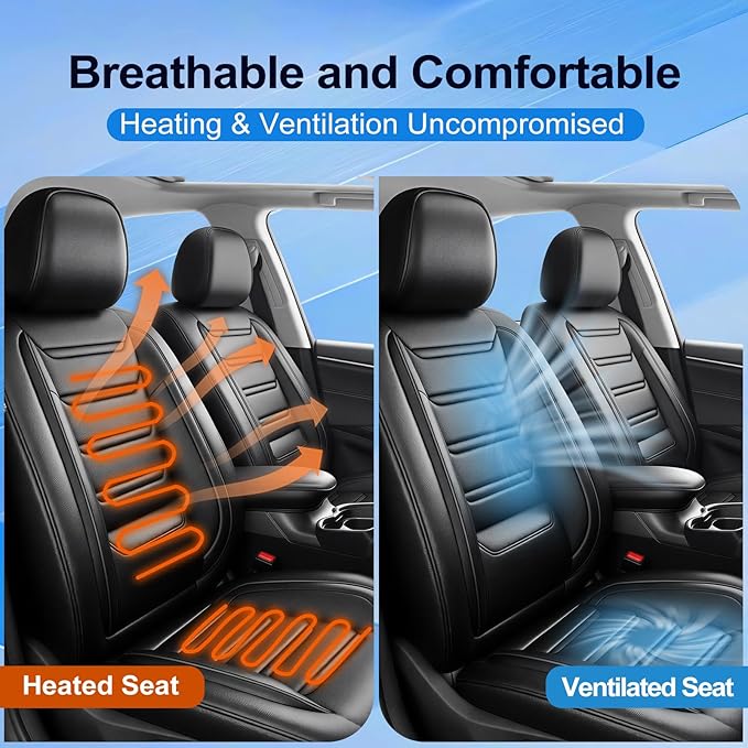 Fit CRV Car Seat Covers (Front Pair) for Select Honda CR-V 2011-2026 - Premium Full Coverage Leather, Airbag Compatible, Waterproof & All Weather Seat Cushion Protector, Black