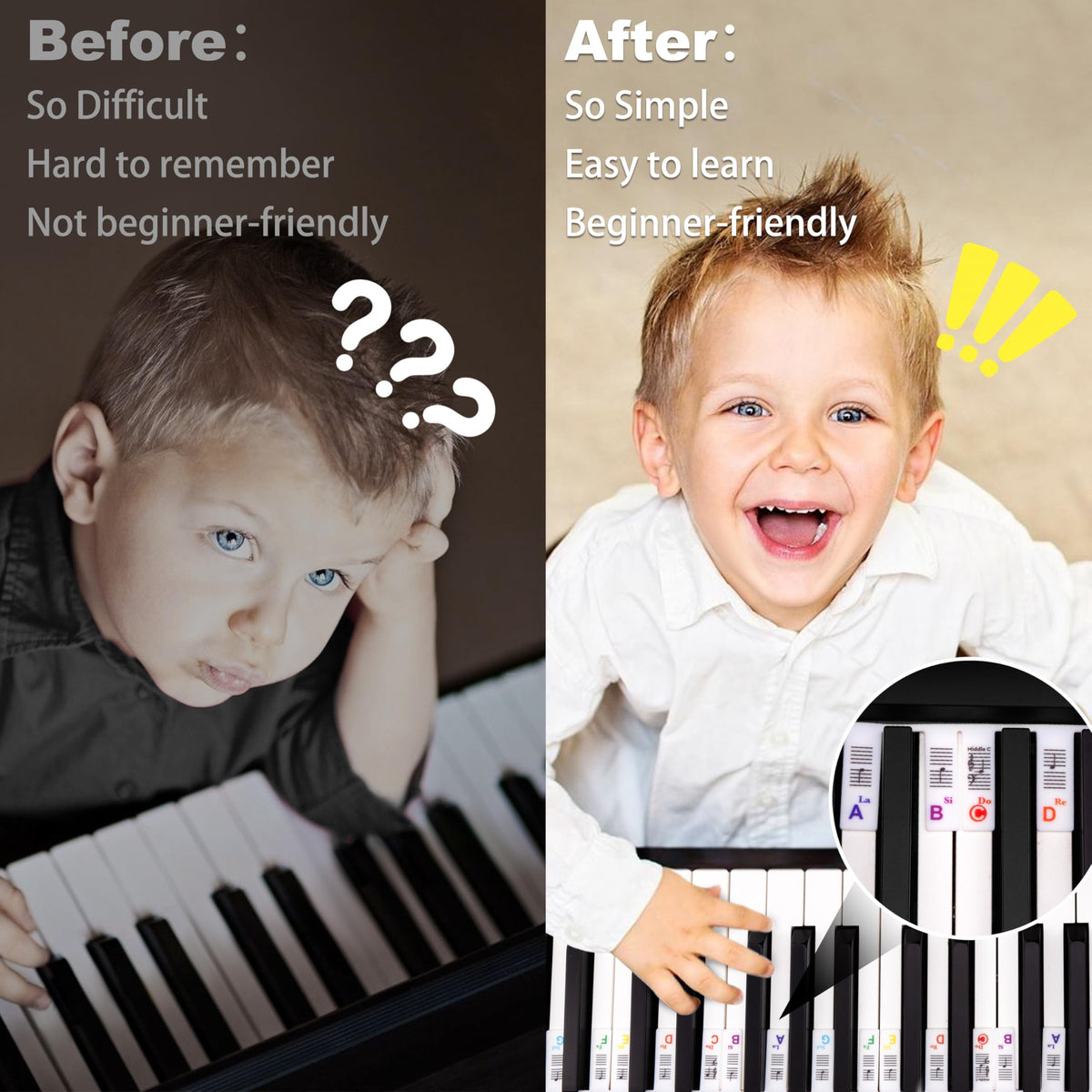 88/61 Keys Piano Keyboard Notes Guide Removable, Silicone Piano letters keys Labels for Beginner, Accessories Gifts for Adult & Kids Pianos Learning, Lead & Nickel Free, BPA Free, No Need Sticker