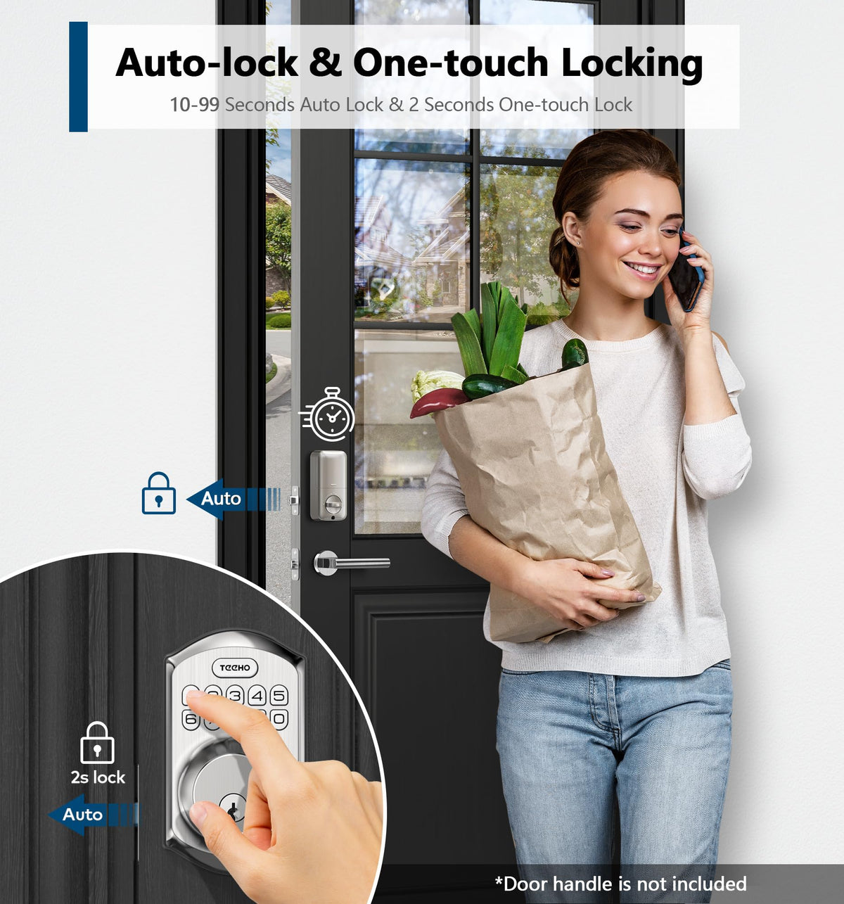TEEHO TE002 Fingerprint Deadbolt with Keypad for Front Door, Satin Nickel