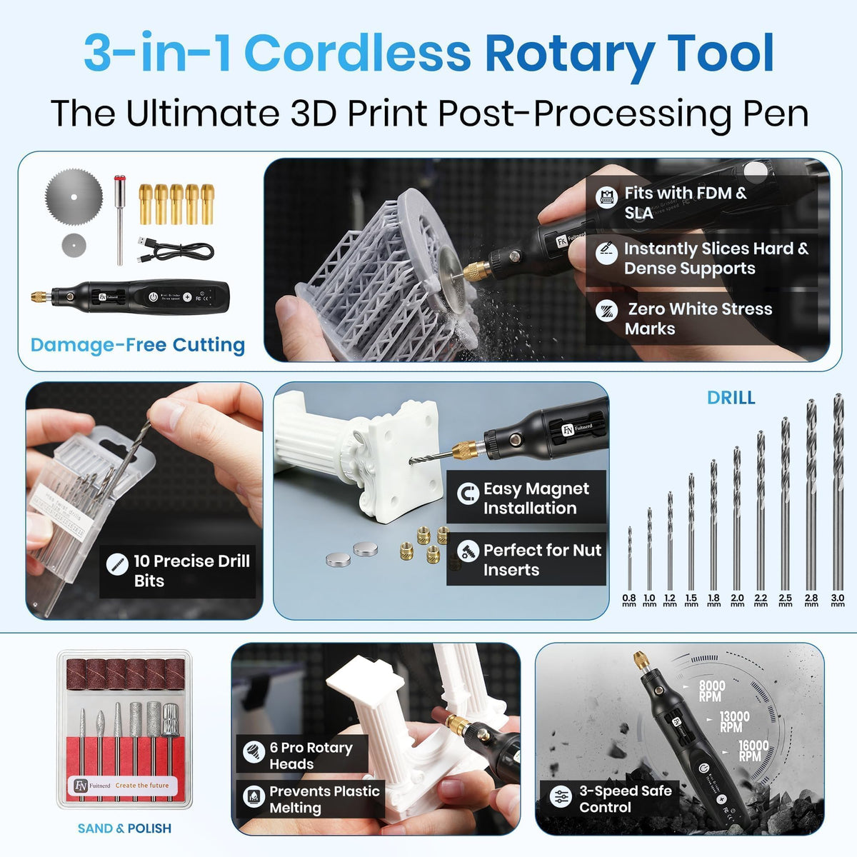 141Pcs 3D Printer Accessories with 4-Layer Slotted Case, Precision Workstation, Includes Digital Caliper, Cordless Rotary Tool, PTFE Nozzle Coating for Bambu Lab, Flashforge, Ender 3, Anycubic