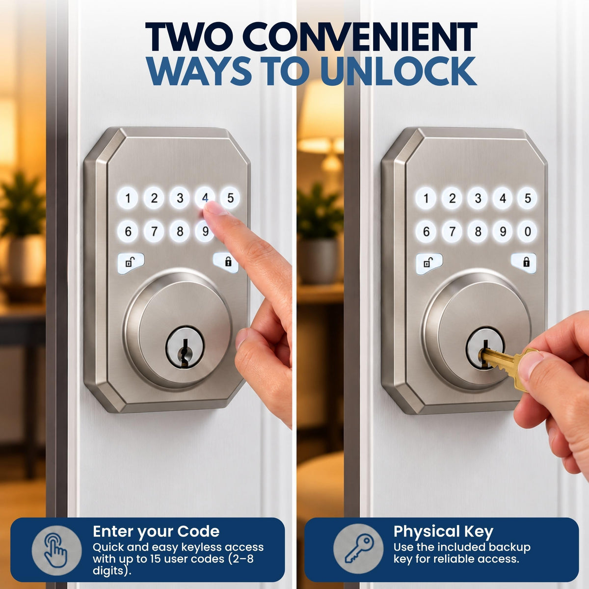 MiLocks Keyless Entry Door Lock with Keypad, Deadbolt, Satin Nickel