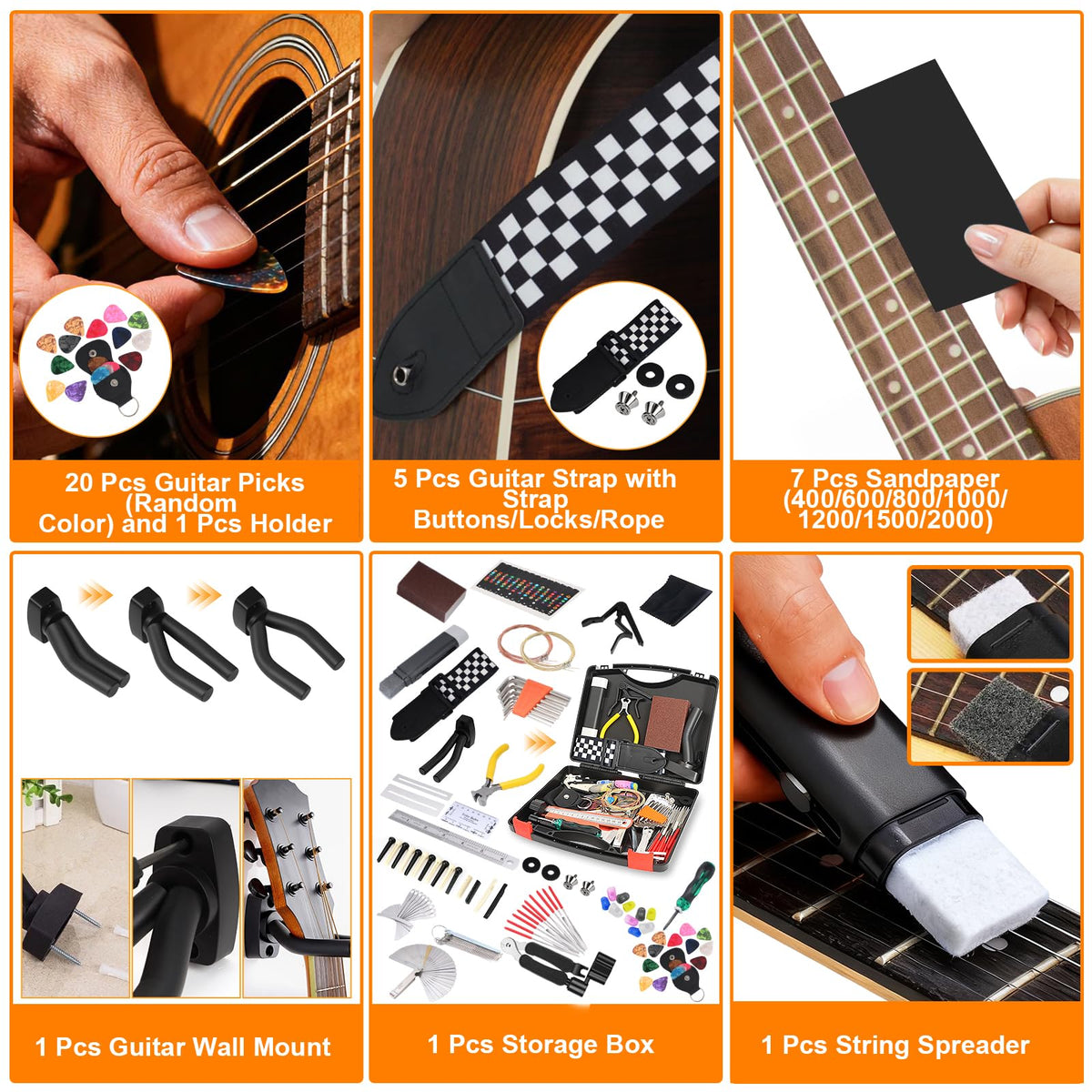 159 Pcs Guitar Tool Kit, Professional Guitar Repair Kit, Guitar Maintenance Kit with Guitar Tools Accessories and Carry Bag, Guitar Setup Kit for Electric Guitar Acoustic Guitar Ukulele Banjo Bass