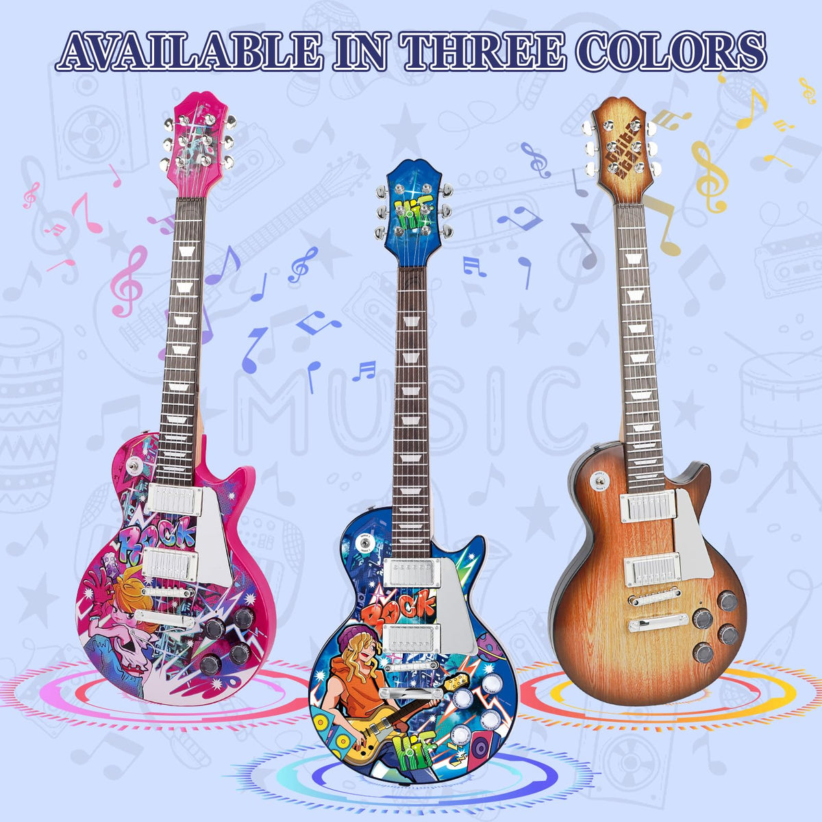 deAO Kids Electric Musical Guitar Play Set,Adjustable Height Microphone,Amplifier Set with Stand, Musical Guitar Play Set,Microphone, Amp, AUX, Birthday for Kids Boys Girls (Blue)