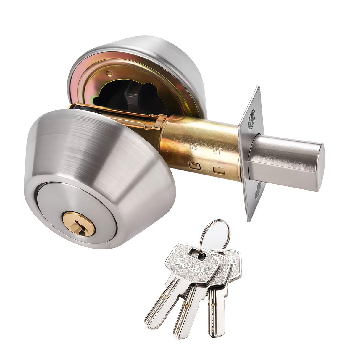 Eiqikayo Silver Steel Double-Head Cylinder Deadbolt,keyed 2 Sides