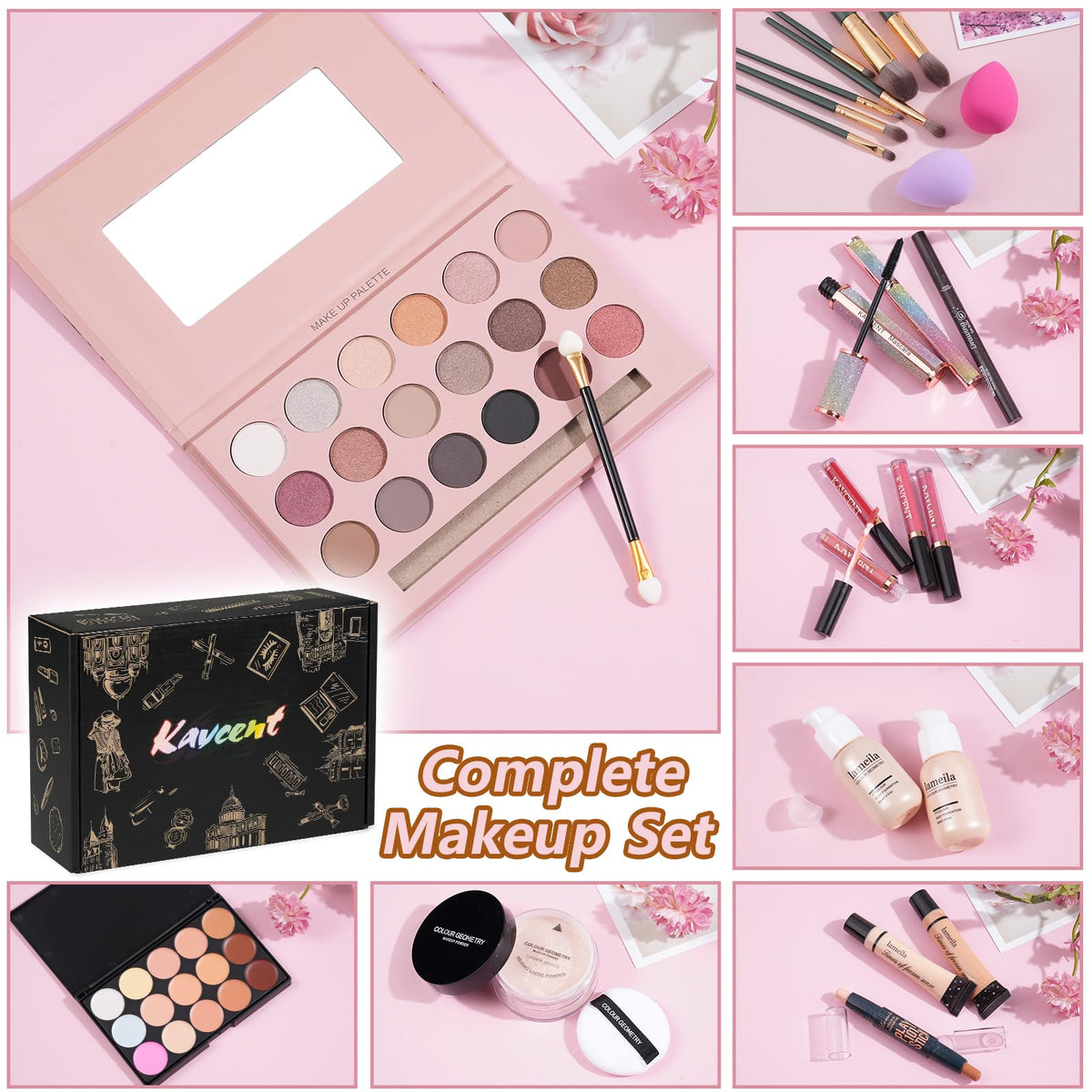 KAVCENT Makeup Kit Makeup Sets for Teens Makeup kits for Women Teenagers Make up Eyeshadow Palette Foundation Concealer Lipgloss Loose Powder Makeup Kit for Women Full Kit