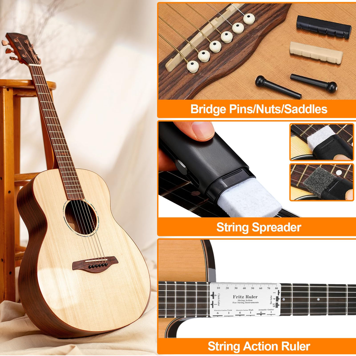 Guitar Tool Kit, 132 Pcs Professional Guitar Repair Kit, Guitar Maintenance Kit with Guitar Tools Accessories and Carry Bag, Guitar Setup Kit for Electric Guitar Acoustic Guitar Ukulele Banjo Bass