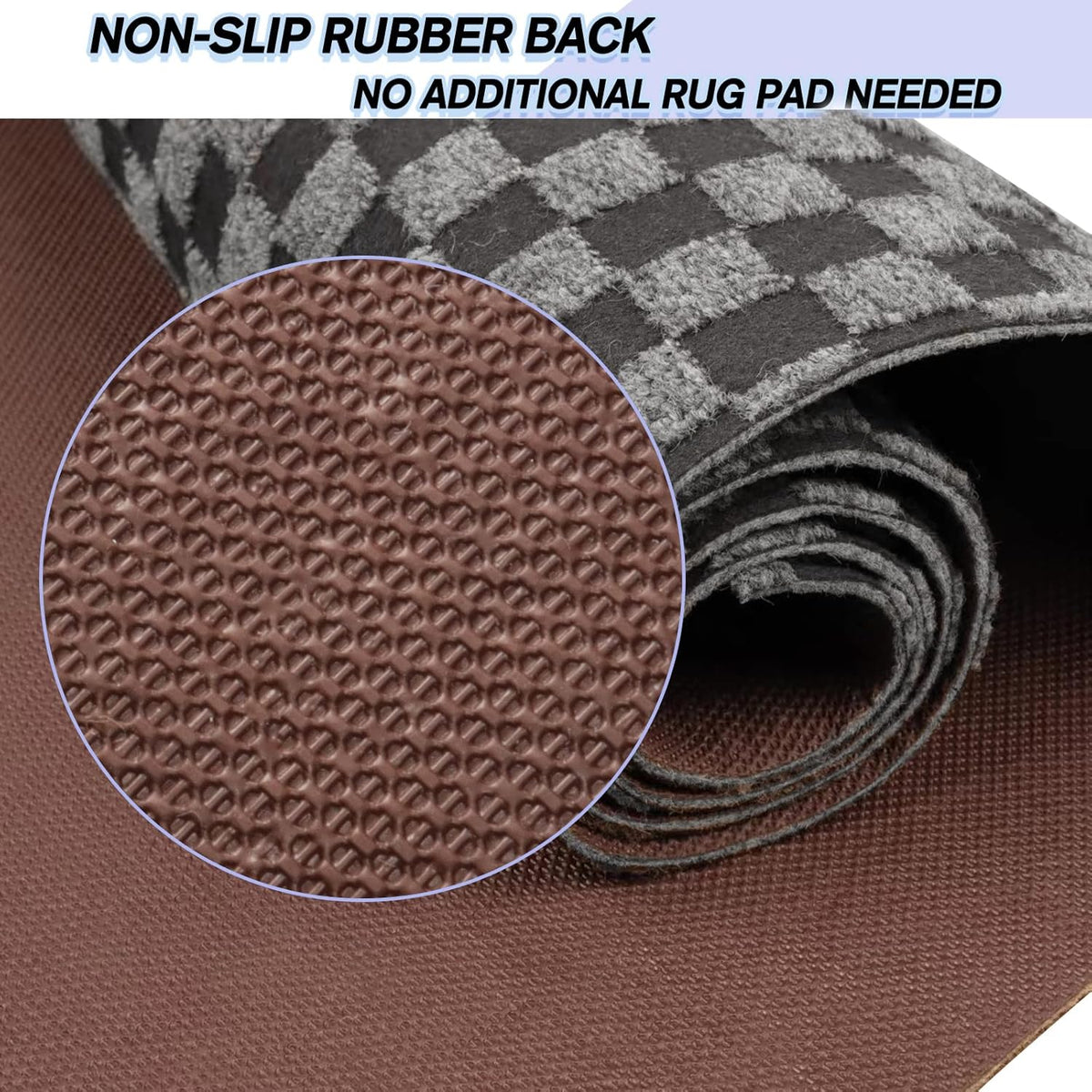 Custom Size Backed Non-Slip Area Rugs Runner, Easy Clean, Waterproof Runner Rugs for Hallway Entryway, Kitchen, Laundry, 3FT x 32FT, Gray Checkered