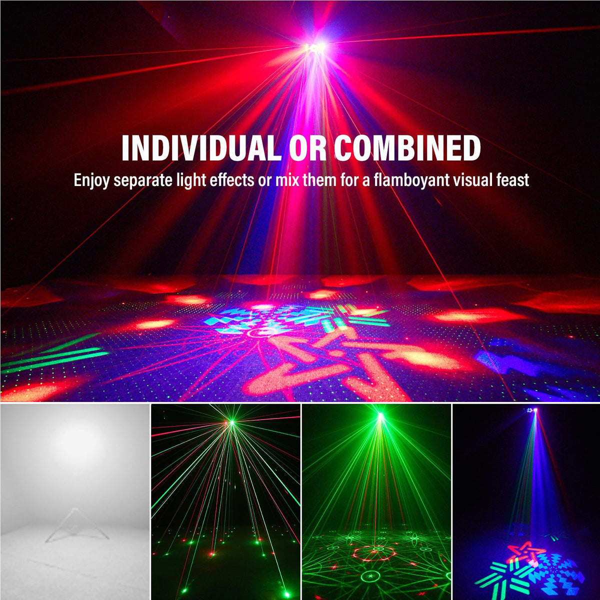 Telbum DJ Party Lights, 80W 6IN1 LED DJ Disco Light DMX & Remote Control, RGBW Bee-Eye Effect - Multi Patterns - White Strobe Effect, Sound Activated Stage Light for Wedding Dance Gig Bar Rave