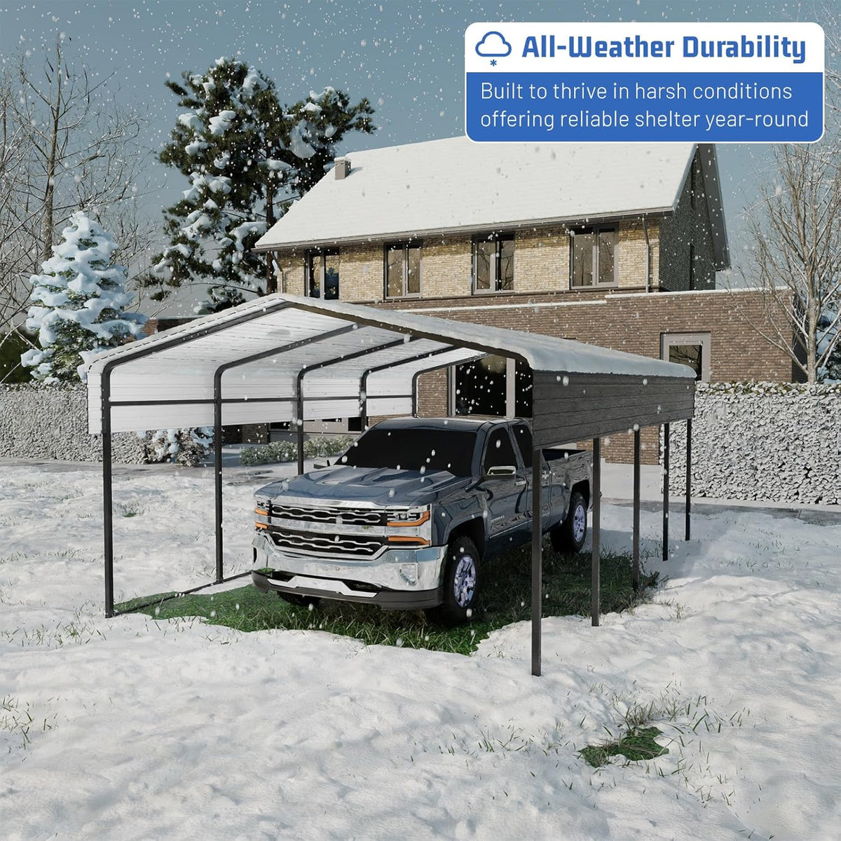 Metal Carport 10 * 15 FT Heavy Duty Carport Canopy with Galvanized Steel Roof Multi-Use Shelter Outdoor Portable Garage for Car, Boat, Pickup and Tractor