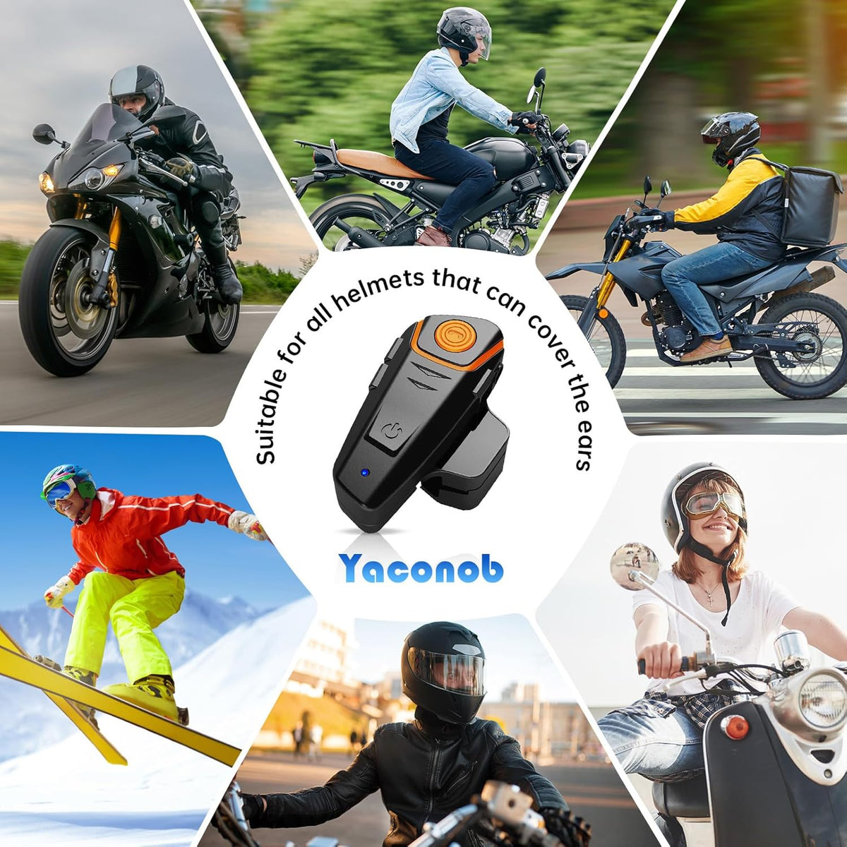 Helmet Bluetooth Headset Bt-S2ns, 1000m Helmet Communication System, Connect Up to 3 People 2 People Talk at The Same Time（1pack）