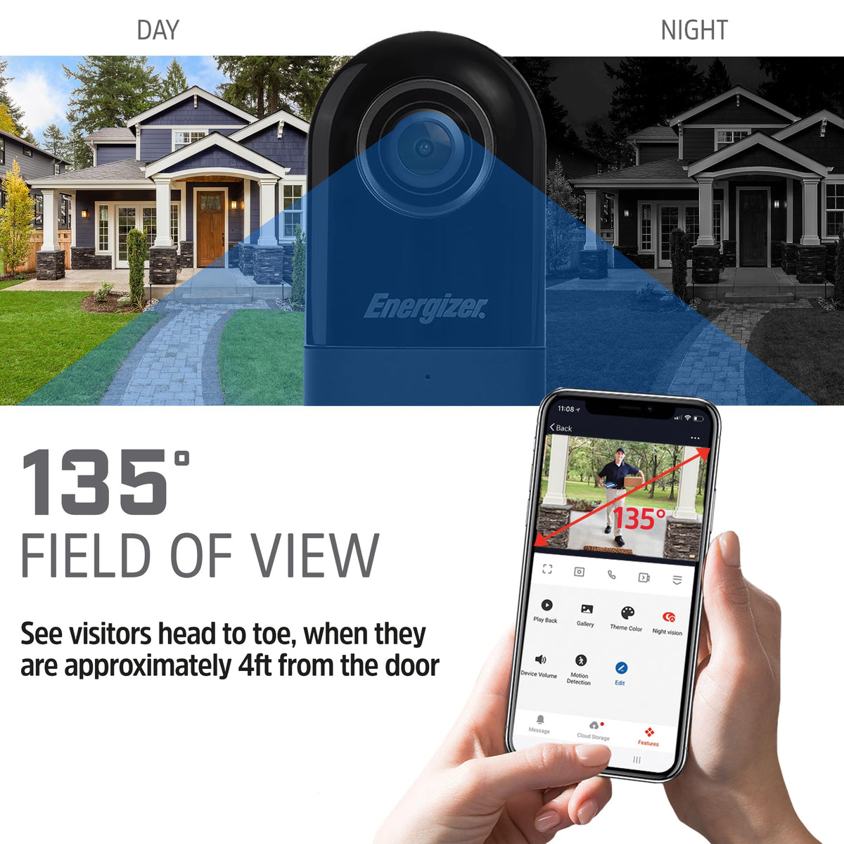 Energizer Smart 2K Doorbell & Chime, Wired Video Doorbell Security Camera, 2-Way Audio, Night Vision, Cloud & Micro SD Storage, Remote Access App, Motion Sensor, Live Viewing, Requires Existing Wires