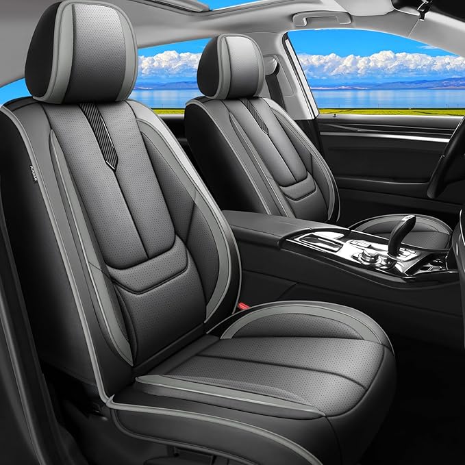 Fit Prologue Car Seat Covers for Honda Prologue 2024 2025 2026-Upgraded Premium Waterproof & Breathable Leather,Airbag Compatible,All-Weather Seat Cushion Protector,Full Set,Black-Grey