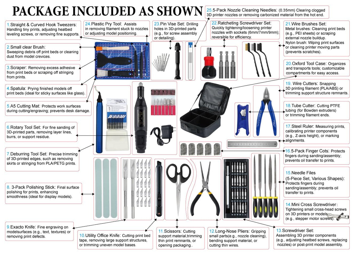 124Pcs 3D Printing Accessory Tools with Tool Bag