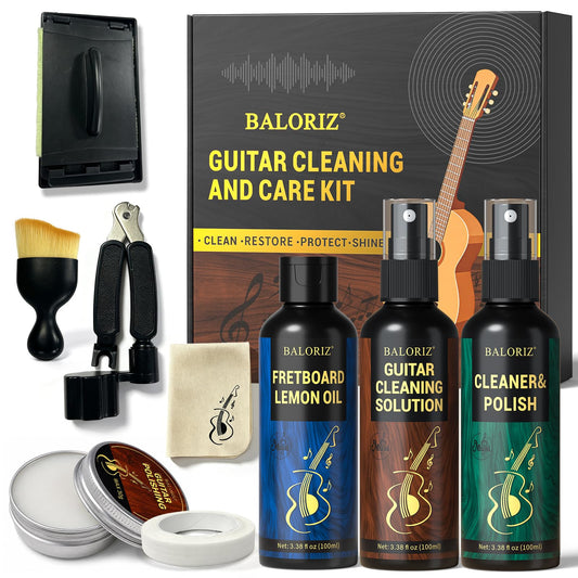9pcs Guitar Cleaning Kit, Complete Guitar Care Kit with Guitar Cleaner, Fretboard Oil, String Cleaner & Polish, Polish Wax, All-in-One Guitar Maintenance Kit for Acoustic, Electric & Bass Guitars