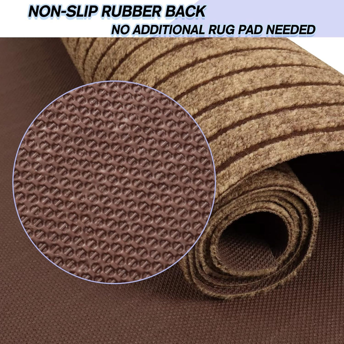 Custom Size Backed Non-Slip Area Rugs Runner, Easy Clean, Waterproof Runner Rugs for Hallway Entryway, Kitchen, Laundry, 3FT x 74FT, Brown Stripe