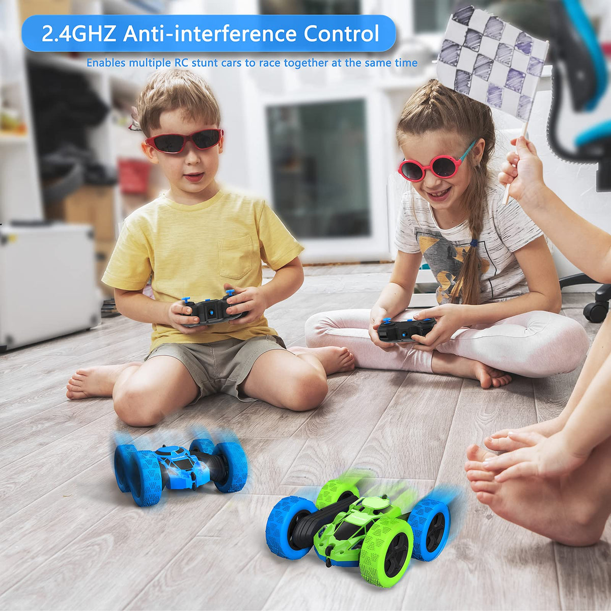 Hamdol Remote Control Car for Kids, 360° Rotating Double-Sided RC Car with LED Headlights, 4WD 2.4GHz Electric Rechargeable Toy Vehicle for Boys and Girls, Perfect Birthday