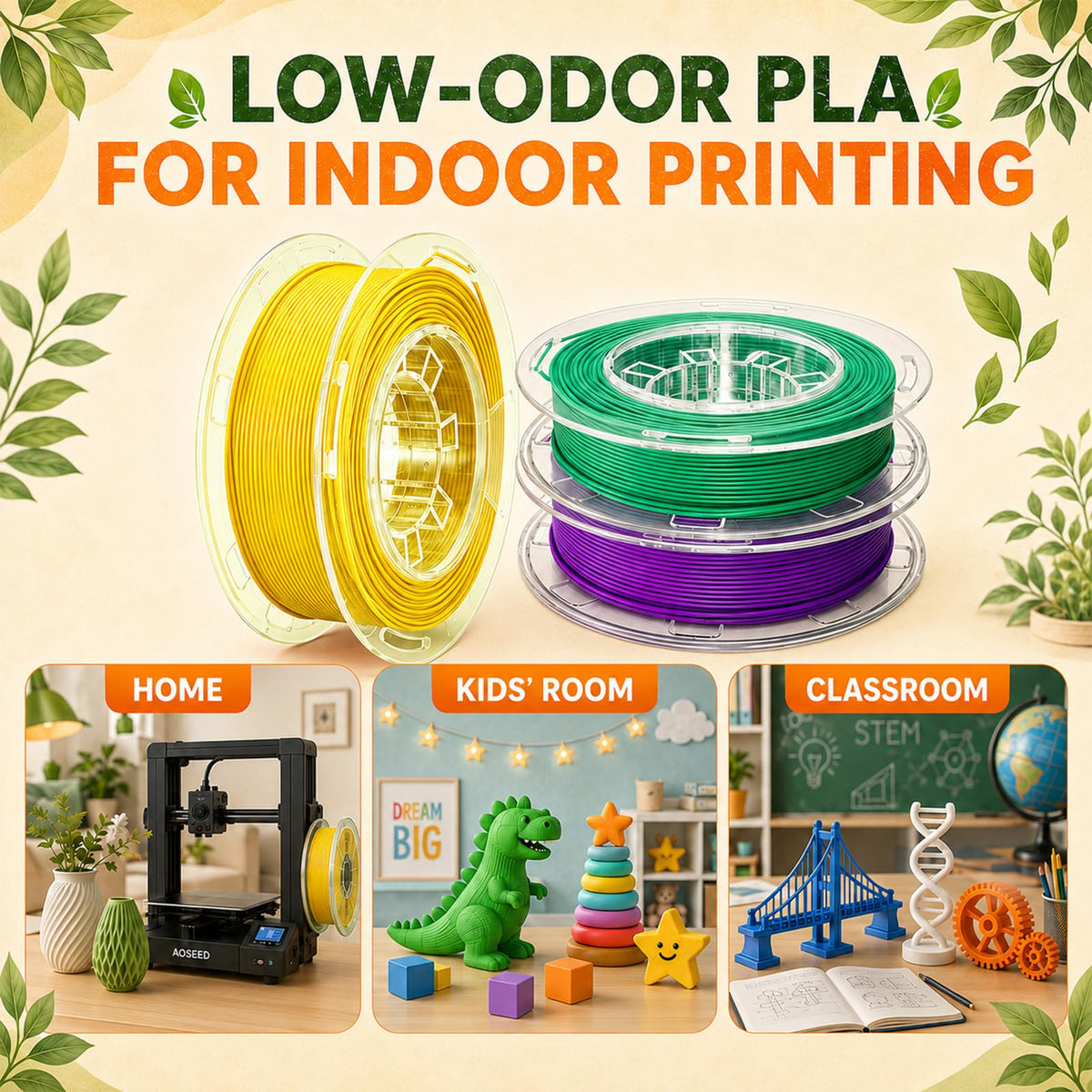 AOSEED PLA Filament Set 1.75mm (±0.02mm), 4-Pack, 200 g (0.44 lb) per Spool
