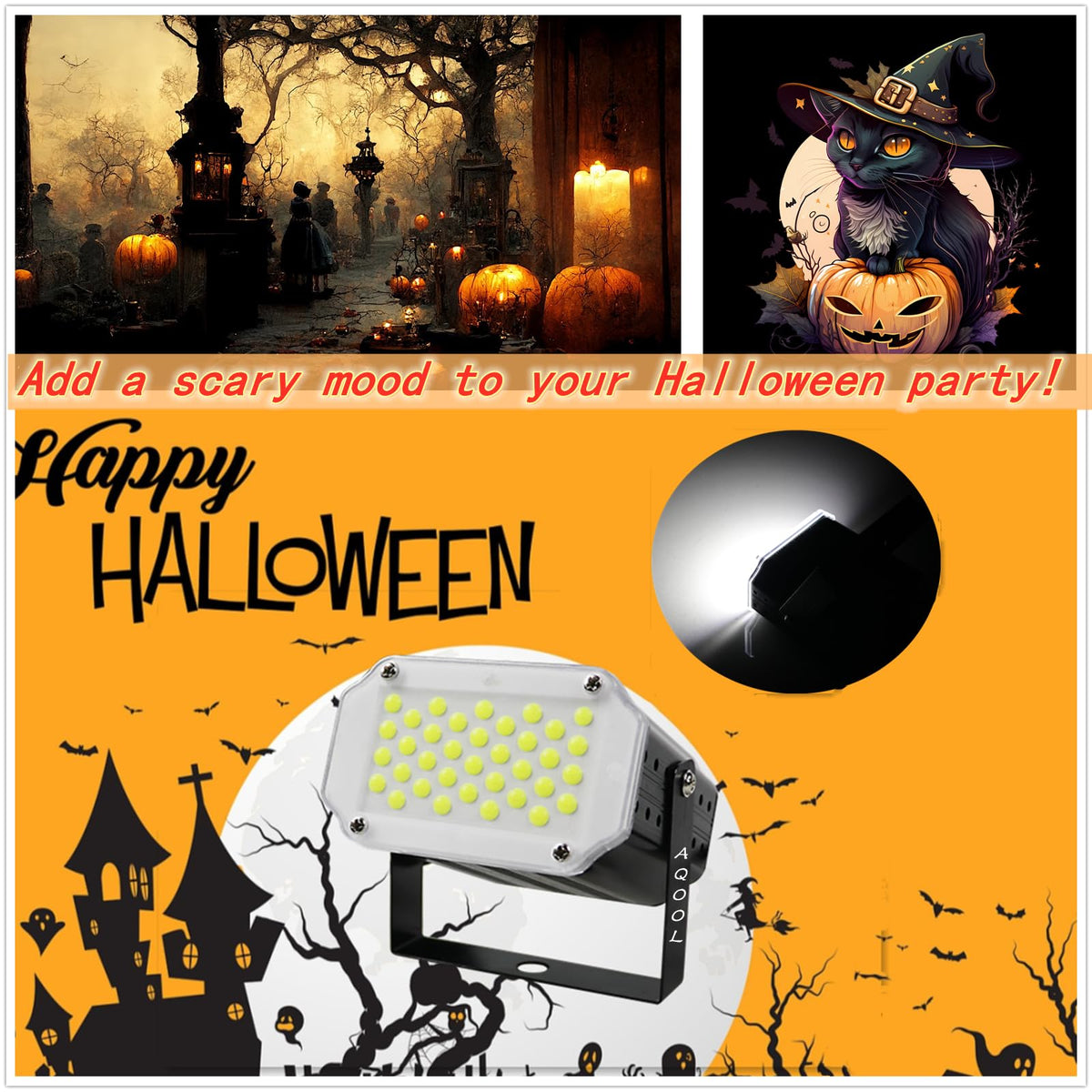 AQOOL 2-Pack LED White Strobe Lights for Halloween, Mini 36 LED Strobe