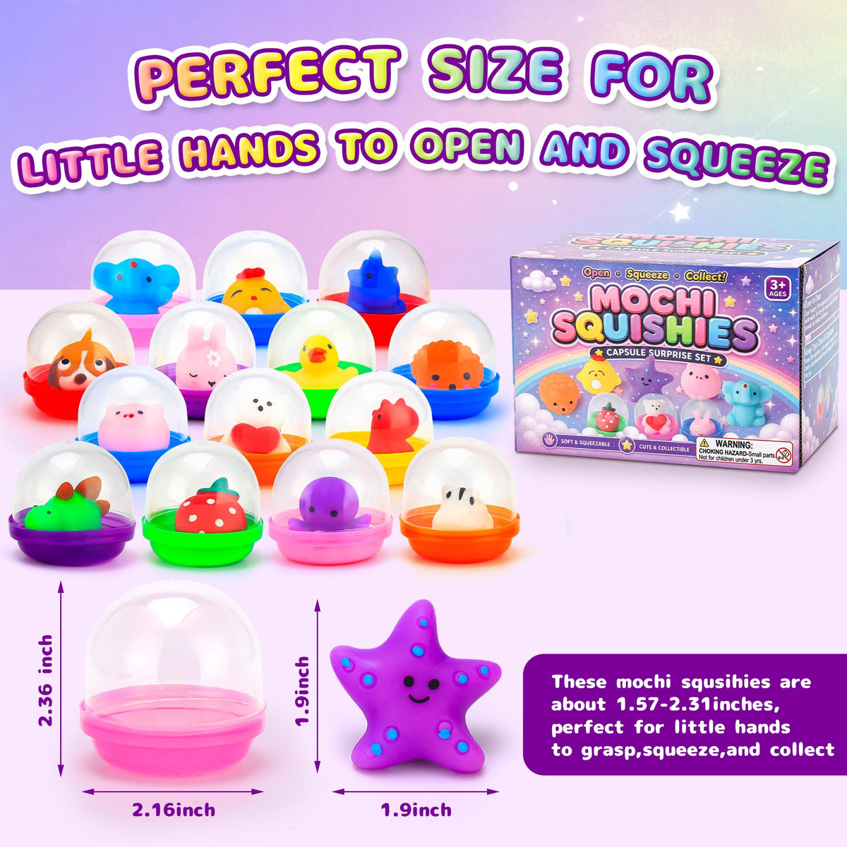 15 Mochi Squishy Toys with 15 Reusable Capsules | On-the-Go Sensory Play, Mess-Free Storage | Perfect Party Favors, Classroom Prizes, Goodie Bag Stuffers, Travel Toys for Kids