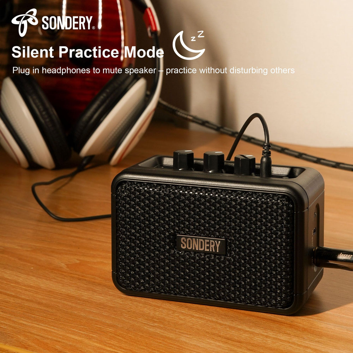 Sondery 5W Mini Amp for Electric Guitar Rechargeable with OD Clean Effects