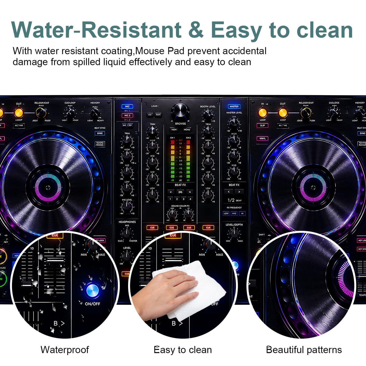 DJ Controller Gaming Mouse Pad 35.4 x 15.7 inch, Neon Music Mixer Desk Mat
