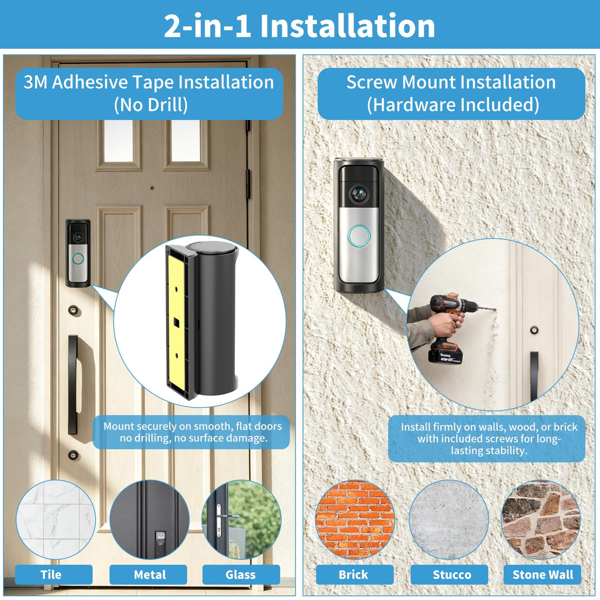 360° Adjustable Ring Doorbell Angle Mount for 2026 Newest Battery Doorbell/Plus/Pro (2nd Gen), No-Drill Adhesive Corner Wedge Kit with Rain Cover, Anti-Theft Video Doorbell Kits for Houses Apartments