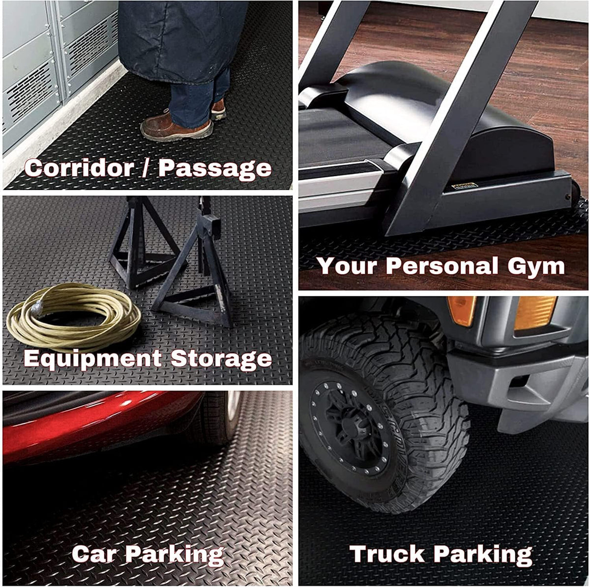 SEAL 5 x 8 Ft Premium Garage Floor Mat, Solid 2.8mm Thickened Black Commercial Grade Heavy Duty Parking Mat for Garage Floor, Golf Cart, Water/Stain Resistant Floor Runner (Embossed Diamond Plate)