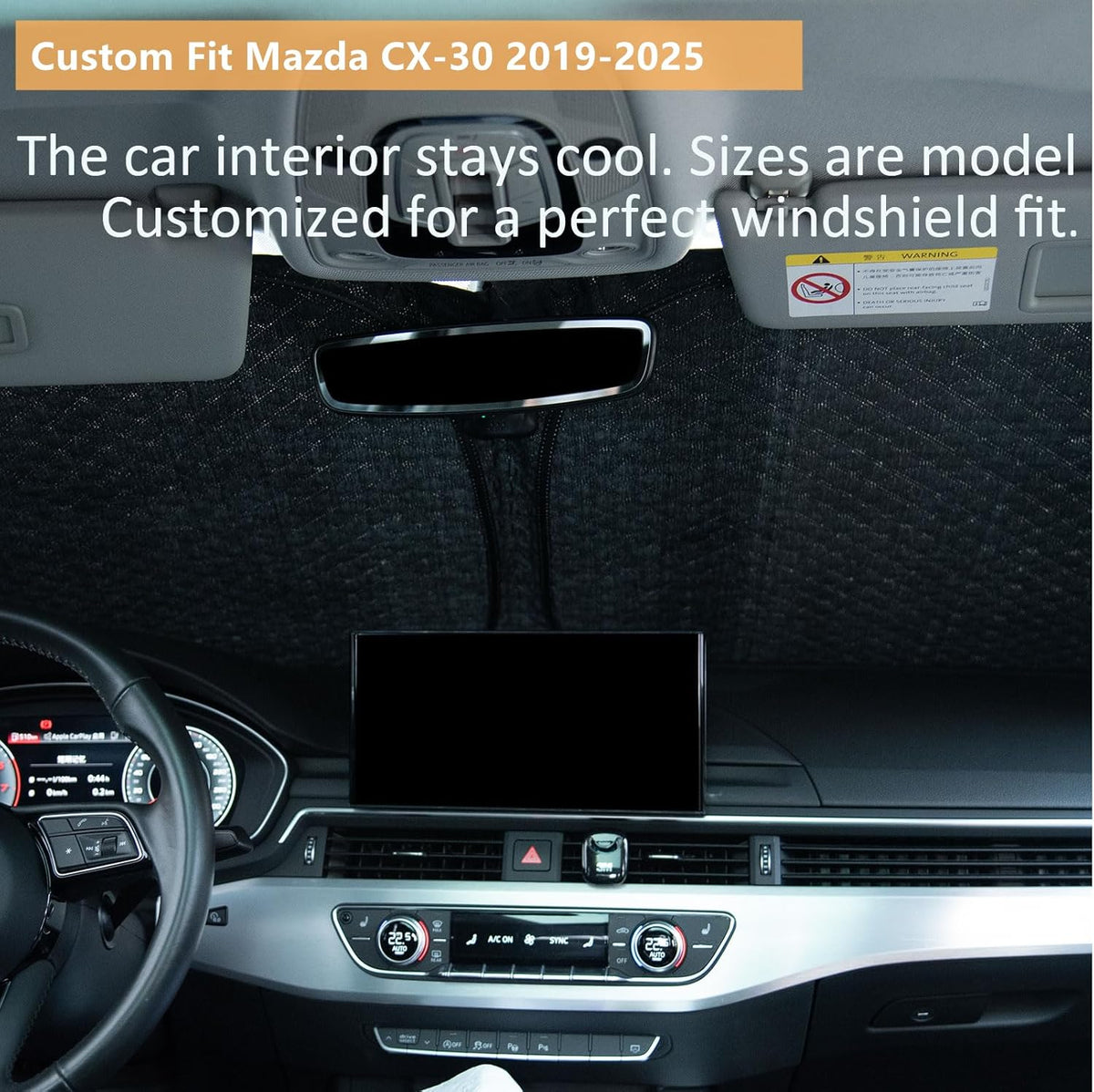 Car Windshield Sun Shade 5 Layers Thick for Mazda CX-30 SUV 2019-2024 2025 - Front Window Sunshade Sun Visor Accessories - Protector for CX30 Vehicle Reflect UV Sun and Heat