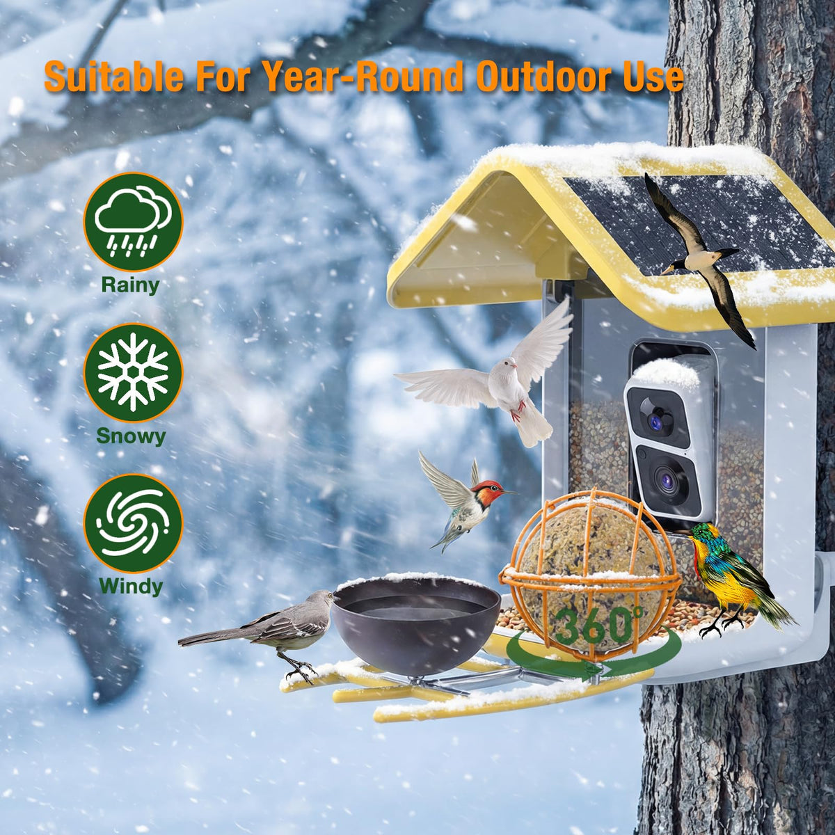 Hearthhub Metal Suet Ball Holder + Water Bowl Set for Birds - Compatible with Most Outdoor Smart Feeders - Round Suet Ball Holder for Outdoors - Bird Feeder Replacement Parts with 5mm Screw (Orange)