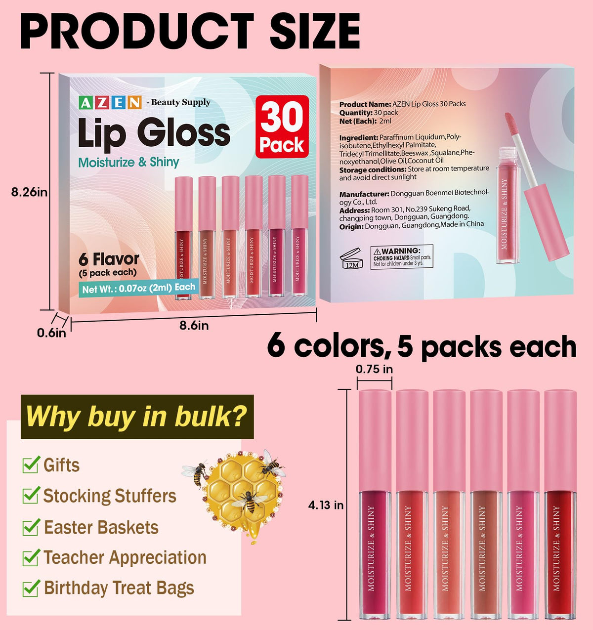 AZEN 30 Pack Lip Gloss Bulk Set, Shimmery Lip Gloss for Women and Girls With Rich Varied Colors
